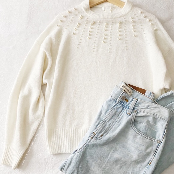 H&M White Faux Pearl Beaded Sweater - Picture 4 of 13